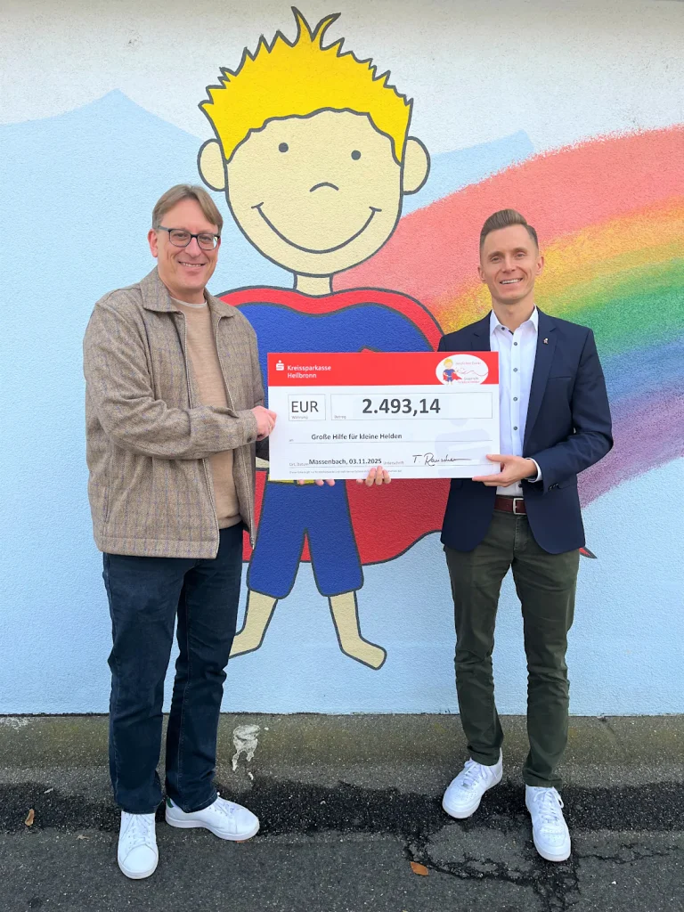 Checkübergabe an die Stiftung Große Hilfe für kleine Helden